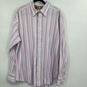 Robert Graham Mens Button-Up Stripe Purple Blue White Long Sleeve Dress Shirt XL
